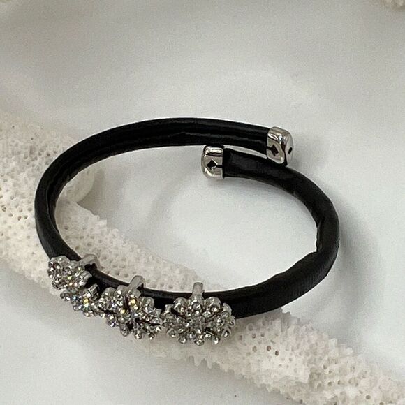 Snowflake Vegan Leather Wrap Bracelet Swarovski Crystals - Picture 7 of 9
